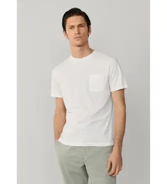 Hackett London per uomo HM5000101 T-shirt bianca con taschino, Bianco, Casual, Cotone, Manica corta Naturale