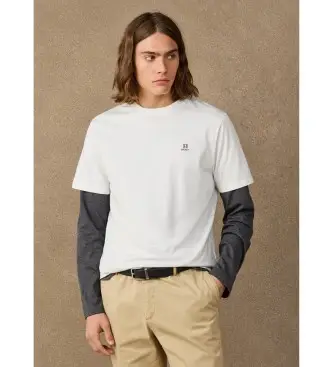 Hackett London per uomo HM5000147 T-shirt con piccolo logo H, color bianco sporco, Casual, Cotone, Manica corta Blu