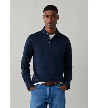 Hackett London per uomo HM5500049 Polo a maniche lunghe Pima blu marino, Casual, Cotone, Classico, Manica lunga, Navy