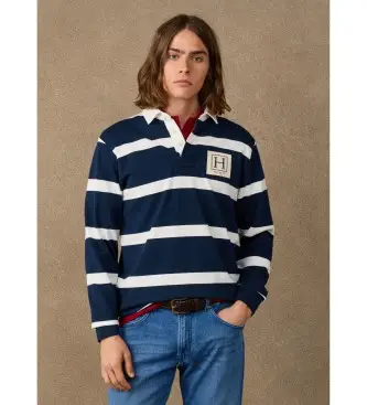 Hackett London per uomo HM5700023 Polo rugby H marino, Casual, Cotone, Manica lunga, Navy Blu