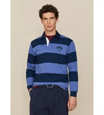 Hackett London per uomo HM5700027 Polo da rugby blu LRC BK Patch, Casual, Cotone, Manica lunga