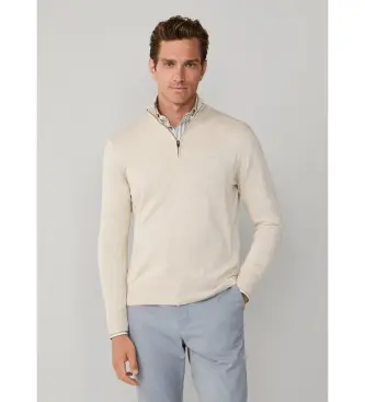 Hackett London per uomo HM7000137 Maglia beige con cerniera, Casual, Cotone