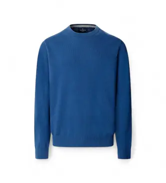 Hackett London per uomo HM7000242 Maglione girocollo in misto lana merino blu, Casual, Manica lunga Blu medio