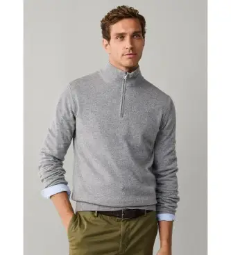 Hackett London per uomo HM7000243 Maglione con zip Merino Cash Mix Hzip, grigio, Casual, Lana, Classico Blu