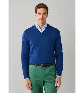 Hackett London per uomo HM7000245 Maglia in misto lana merino blu medio Cash Mix, Casual, Classico, Manica lunga