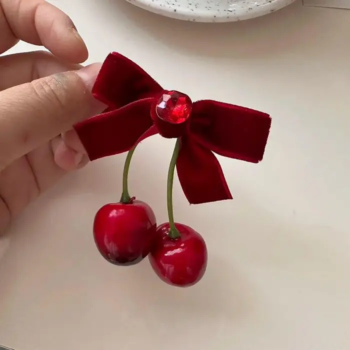 Clip per capelli fiocco in tessuto ciliegia rossa coreano ragazza dolce doppio strato pizzo fragola barrette laterali copricapo Lolita donne ragazze