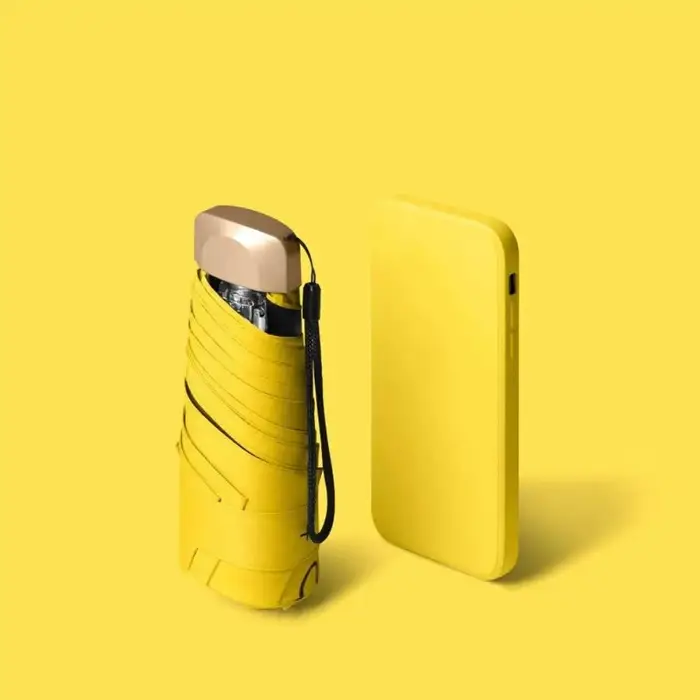 Mini Ombrellone Piccola tasca Ombrello da pioggia Ombrello pieghevole in vinile Protezione UV dai raggi ultravioletti Parasole Tasca Parasole Capsula giallo