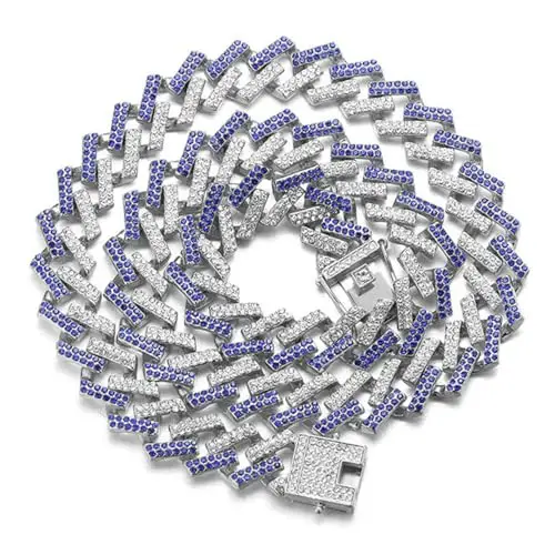 HALUKAKAH Catena a Maglie Cubane per Bambini Ragazzi Adolescenti – Catena 13MM Iced Out Blu FUJI Diamanti, Finitura Oro