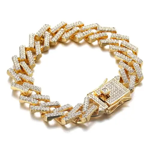 HALUKAKAH Catena a Maglie Cubane per Bambini Ragazzi Adolescenti – Catena 13MM Iced Out Chiari Diamanti, Placcato in Oro