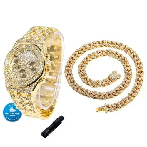 HALUKAKAH Orologio con Diamanti in Oro per Ragazzi, Adolescenti - Placcato in Oro 18K, Quadrante Ottagonale 40mm con
