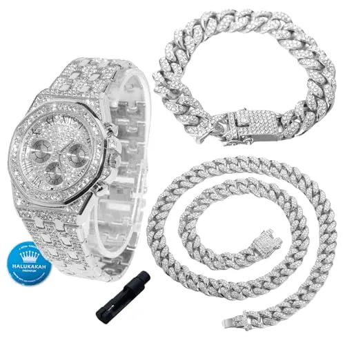 HALUKAKAH Orologio con Diamanti per Ragazzi, Adolescenti - Placcato in Platino, Quadrante Ottagonale 40mm con Numeri