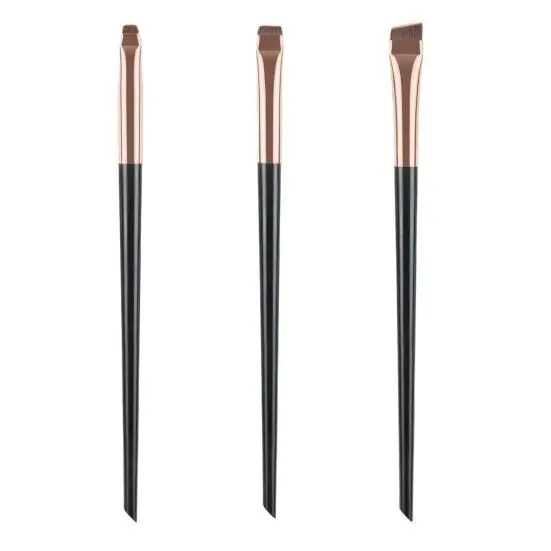 Set di pennelli per sopracciglia per eyeliner a lama da 3 pezzi, strumento per pennelli per trucco portatile a lunga durata, per il contorno delle sopracciglia oro/nero