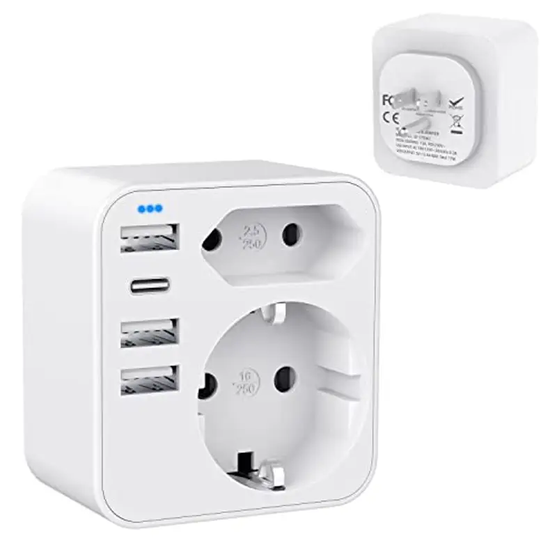 HANYEAL Adattatore Presa Americana, 6 in 1, con 4 USB, per America/Canada/Messico, 3285W, Spina USA Tipo B