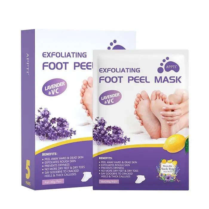 Maschera esfoliante per i piedi alla lavanda per rimuovere la pelle morta, nutrire i piedi e sbiancare la pelle 5 pairs/box