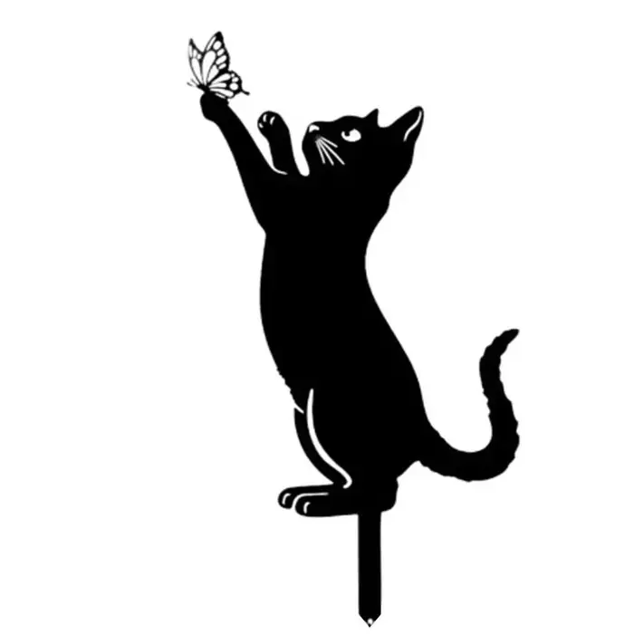 Creativo Arte del Ferro Statue di Gatti Neri Ornamenti da Giardino Gatti Figurine Silhouette Spina di Terra Scultura Cortile Esterno Decorazione del Prato style 2