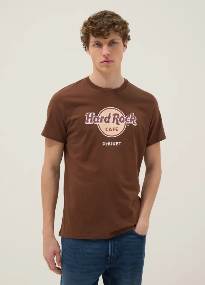 HARD ROCK CAFE T-shirt Marrone Con Stampa In Puro Cotone Regular Fit, Uomo, Marrone