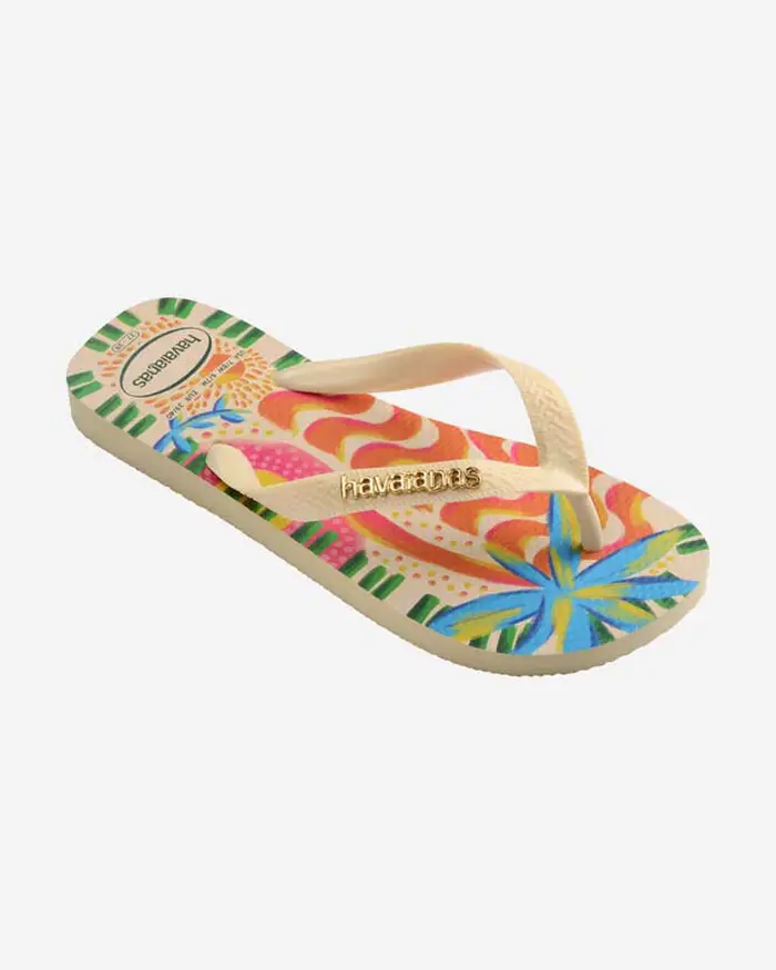 Havaianas Ciabatte Top Bossa écru stampa tropicale con infradito e logo dorato