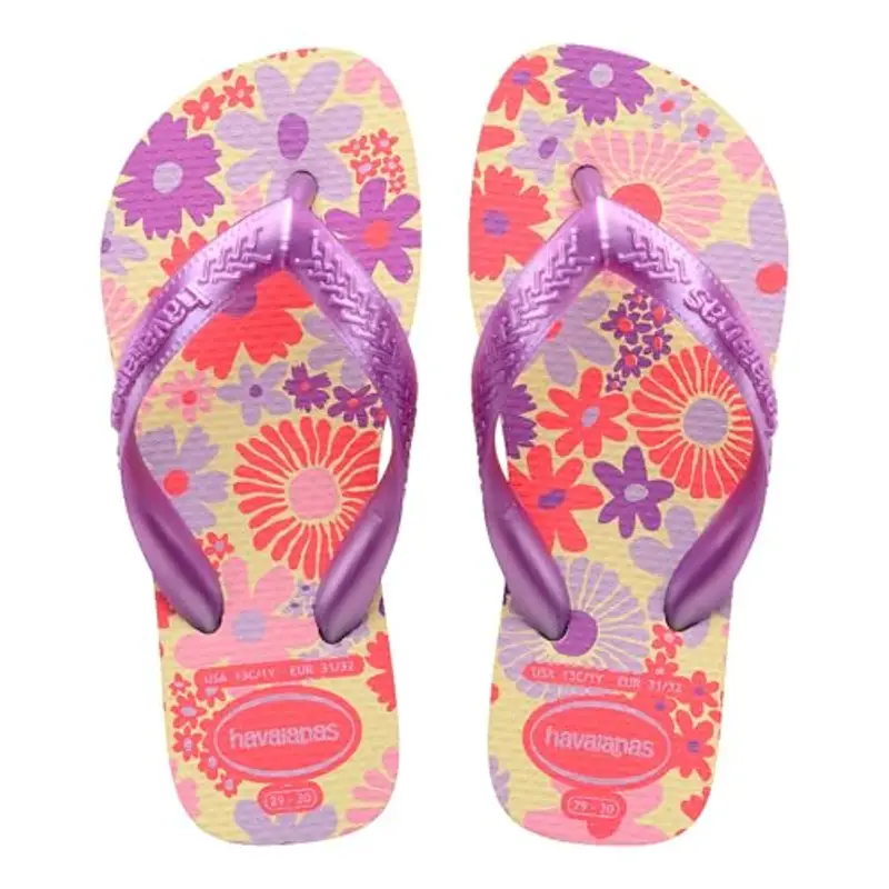 Havaianas Kids Flores, Infradito, Comode, Resistenti E Divertenti, Suola Con Stampa Floreale, Cinghie Metalliche E Suola Antiscivolo