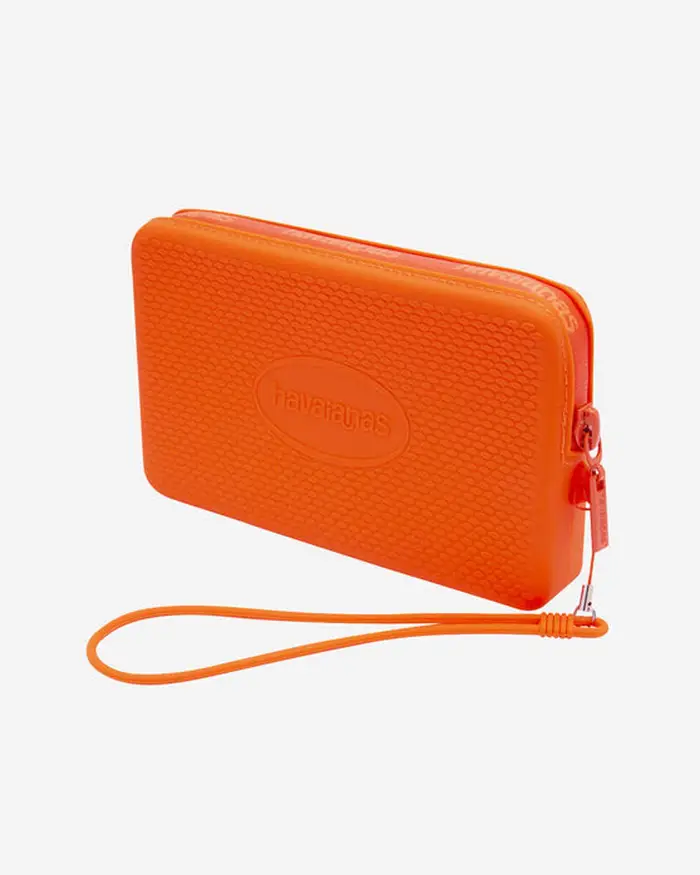 Havaianas Mini Bag Logo arancione in silicone con chiusura zip e passamano abbinato