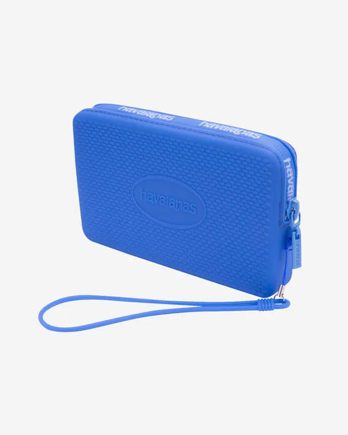 Havaianas Mini Bag Logo celeste in silicone con chiusura zip e passamano abbinato