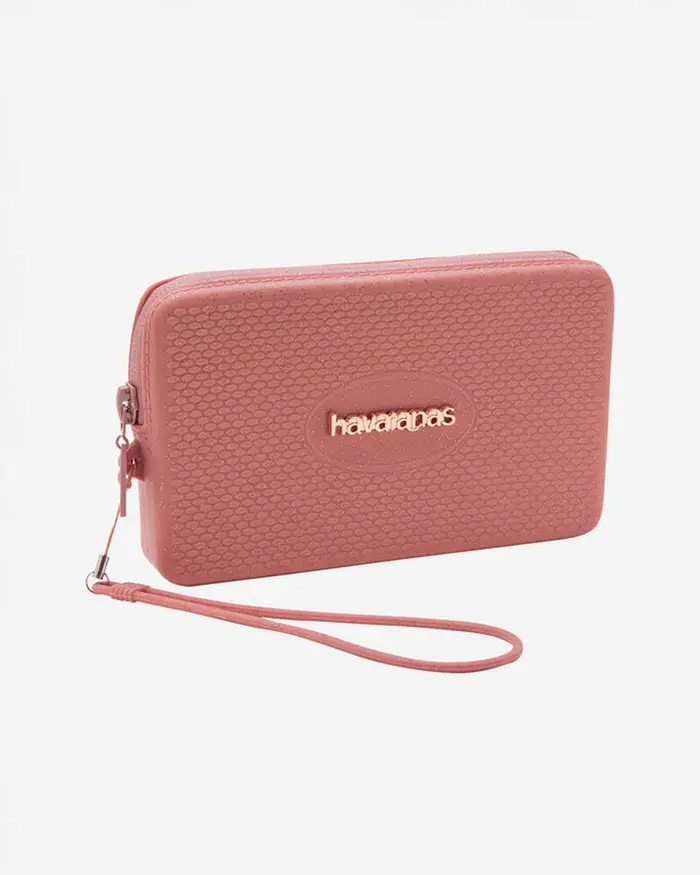 Havaianas Mini Bag Plus Glitter rosa gold in silicone con glitter dotata di zip e passamano abbinato