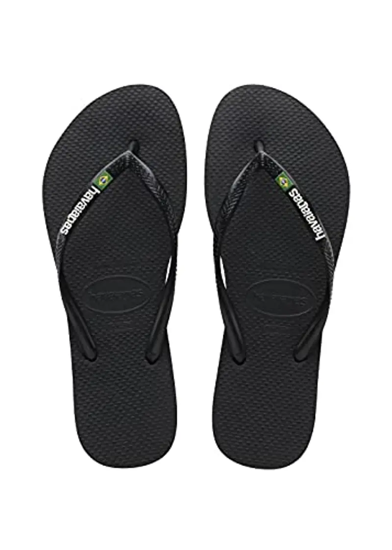 Havaianas Slim Brasil Logo, Infradito Comode, Resistenti e Leggere, Omaggio al Brasile, Bandiera su Cinghie e Suola, Donna, Nero, 39/40 EU