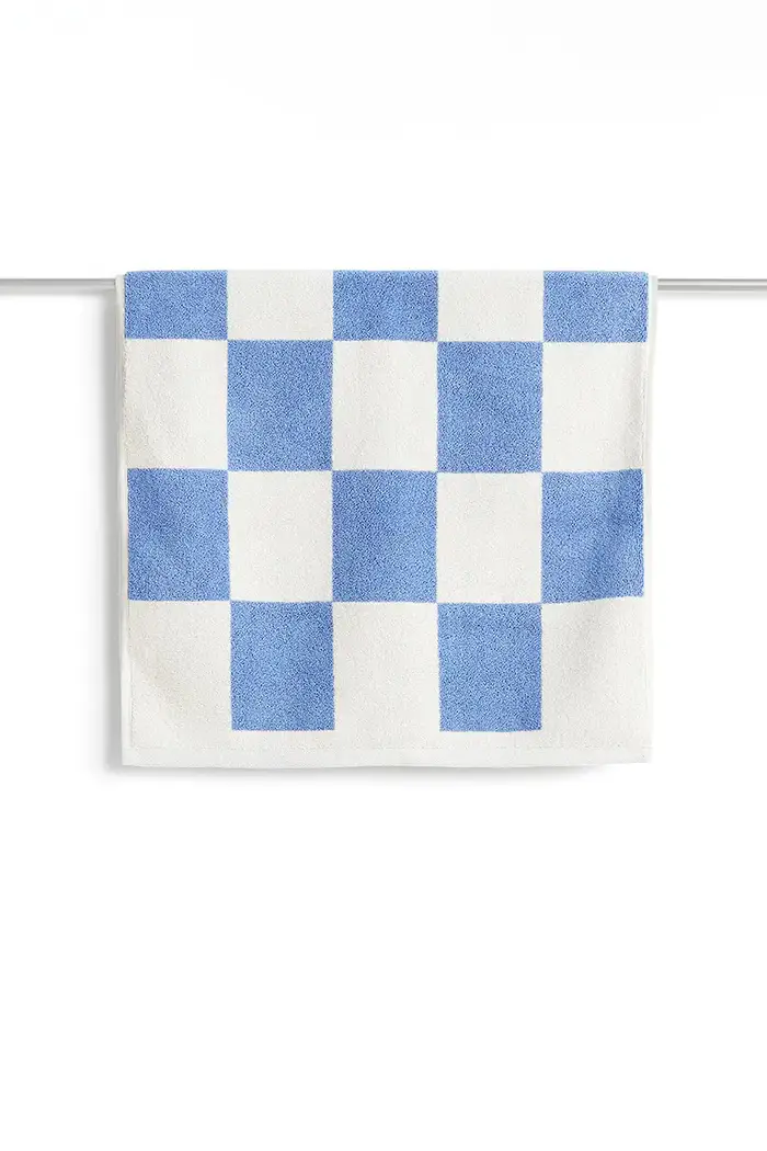 Hay tappeto da bagno in cotone Check 50 x 90 cm Blu