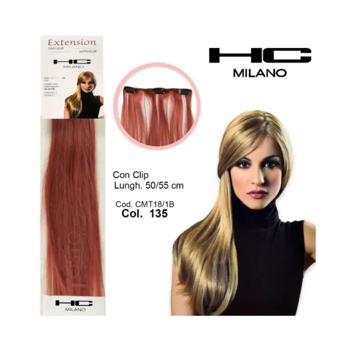 Hc milano extension 3 clip no remy largh 14-16cm lungh 50cm col 135 rosso vivo 7 660