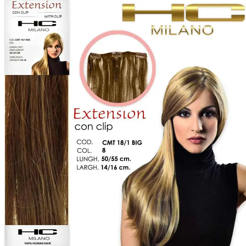 Hc milano extension 3 clip remy largh.14-16cm lungh.50/55 cm col.8 beige chiaro 8.013