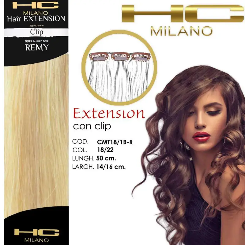 Hc milano extension 3 clip remy largh.14-16cm lungh.50cm col.18/22 mesciati rinforzatore schiaritura/biondo cenere platino 12/12a