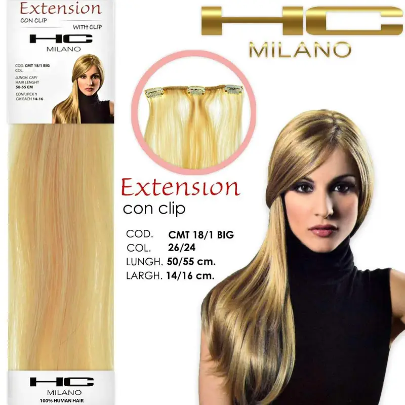 Hc milano extension 3 clip remy largh.14-16cm lungh.50cm col.26/24 mesciat0 biondo ultra chiaro/biondo chiarissimo ec 11, 0/9