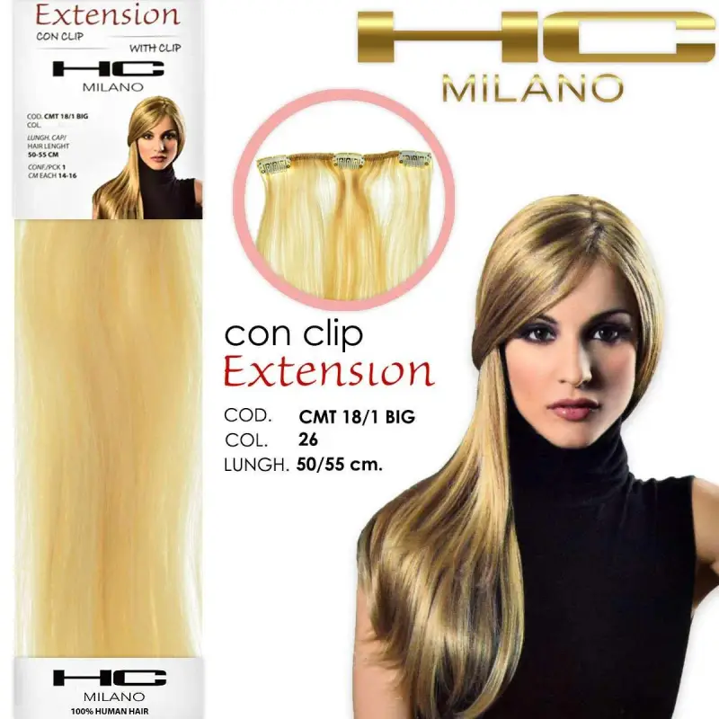 Hc milano extension 3 clip remy largh.14-16cm lungh.50cm col.26 biondo ultra chiarissimo 11, 0