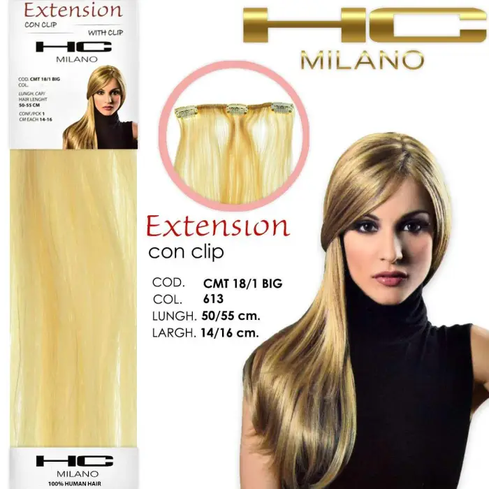Hc milano extension 3 clip remy largh 14-16cm lungh 50cm col 613 biondo extra chiaro 10 0