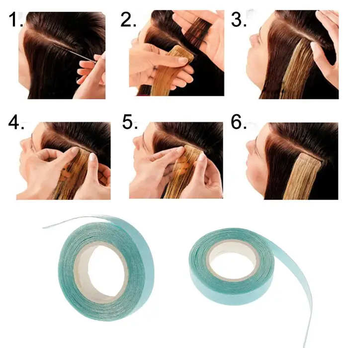 2 rotoli di nastro adesivo biadesivo per extension per capelli, parrucche, toupet blu