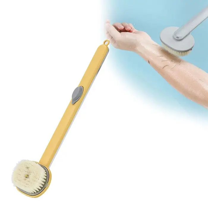 Spazzola da bagno liquida con manico lungo Scrubber da bagno per la schiena staccabile Spazzola da bagno esfoliante con erogatore di sapone giallo
