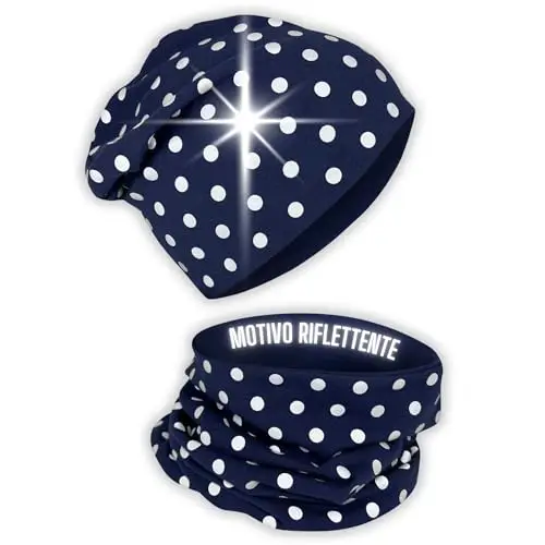 HECKBO 360° riflettore set berretto con luce e sciarpa ad anello per bambini - punti riflettenti - 2-6 anni - 95% cotone