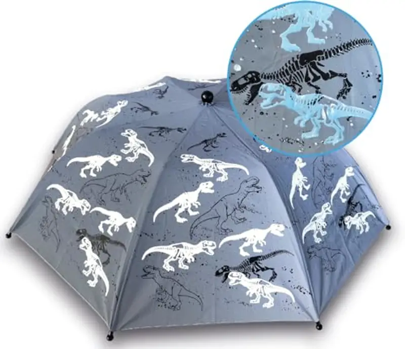 HECKBO Ombrello per bambini Magic & Reflector - dinosauro - cambia colore quando piove - visibilità a 360° nel traffico - ombrello