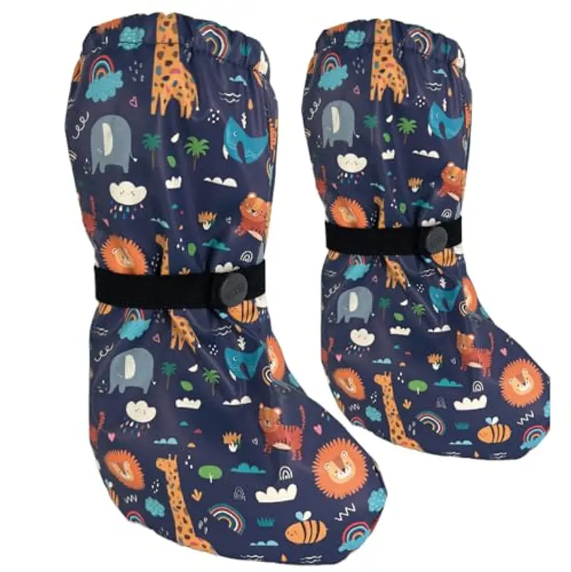HECKBO Stivaletti da pioggia per bebè senza fodera in pile - Dino - 18-24 mesi - copriscarpe per neonati che gattonano