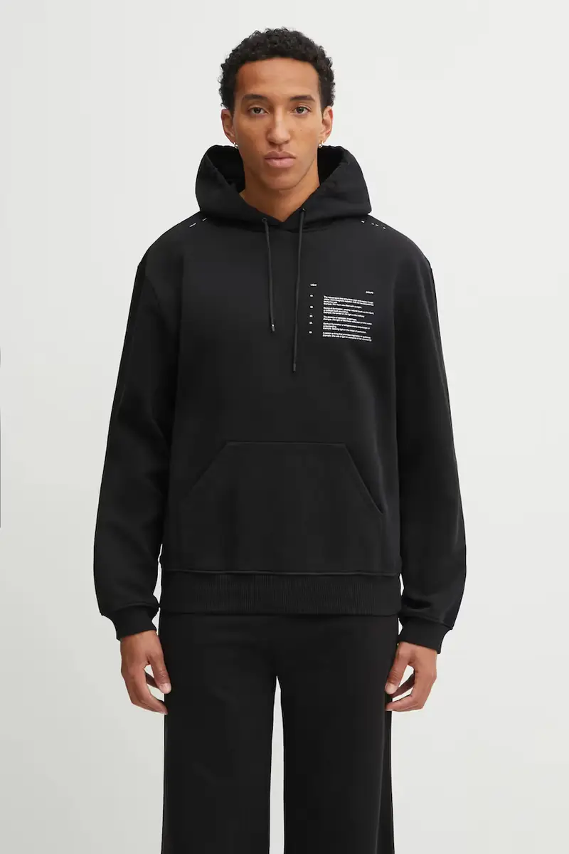 HELIOT EMIL felpa in cotone uomo colore nero con cappuccio AW25_M_08_087_BLK01