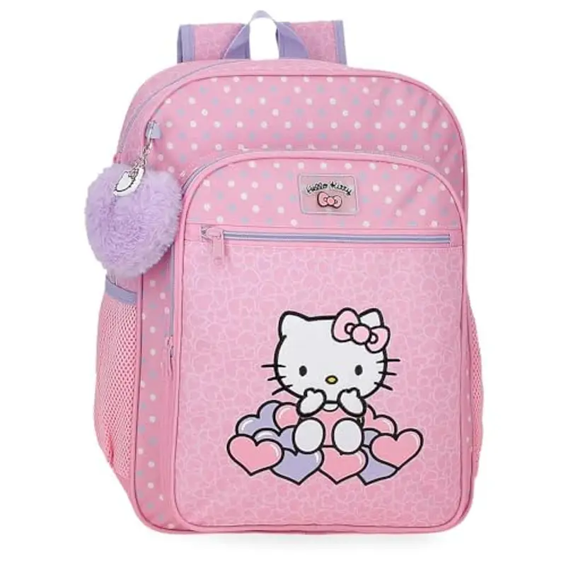 Hello Kitty Hearts & Dots, zaino scolastico, zaino per bambini rosa, realizzato in poliestere, scomparto principale con