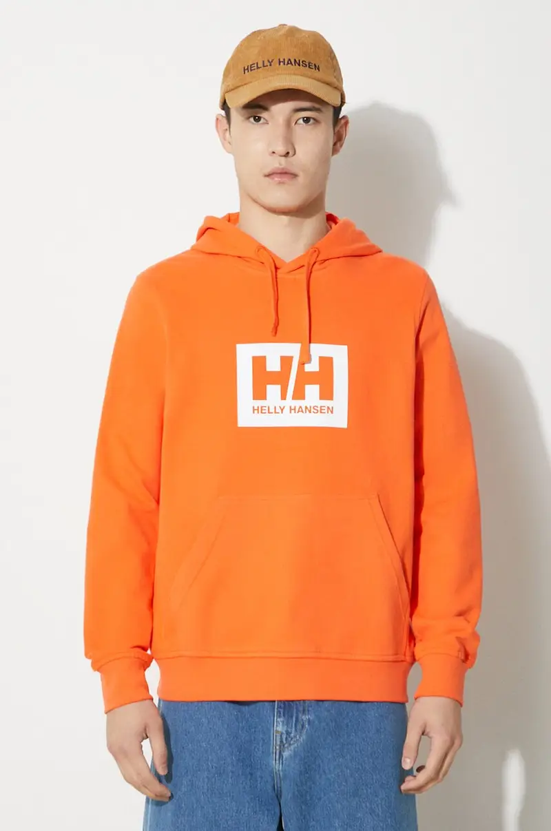 Helly Hansen felpa in cotone colore arancione con cappuccio 62981