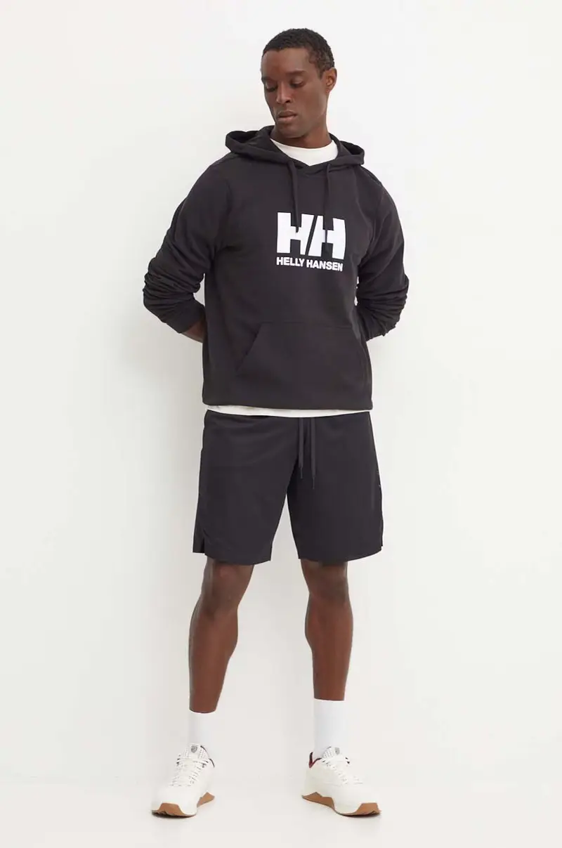 Helly Hansen felpa in cotone HH LOGO uomo colore nero con cappuccio 30394