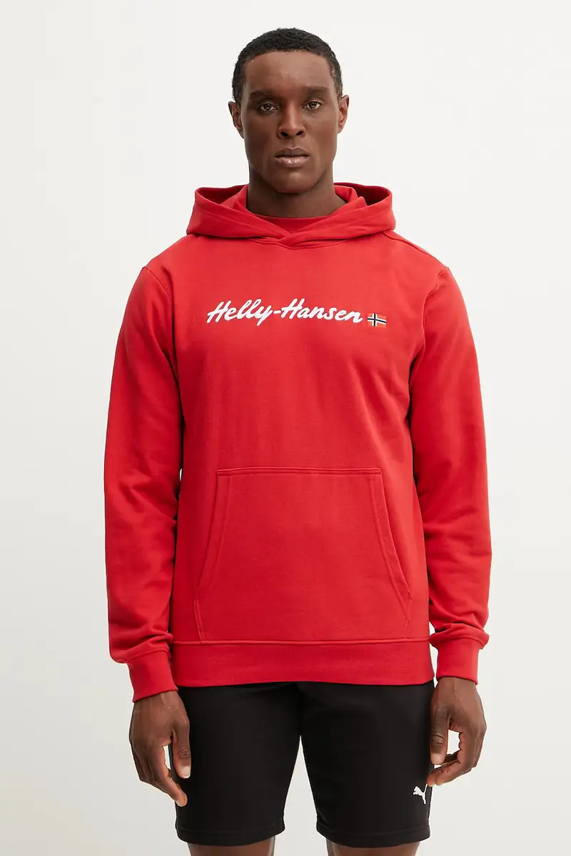 Helly Hansen felpa uomo colore rosso con cappuccio con applicazione