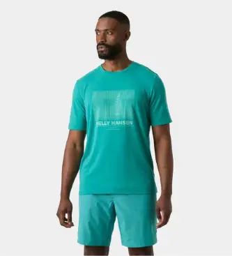 Helly Hansen per uomo 34419 T-shirt verde con grafica HP Race, Casual, Manica corta, Polister riciclato, Sostenibile