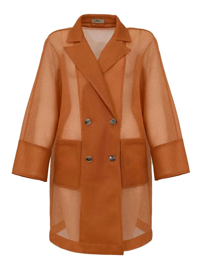 Herno Cappotto In See-Through Mesh Relaxed Giallo Scuro