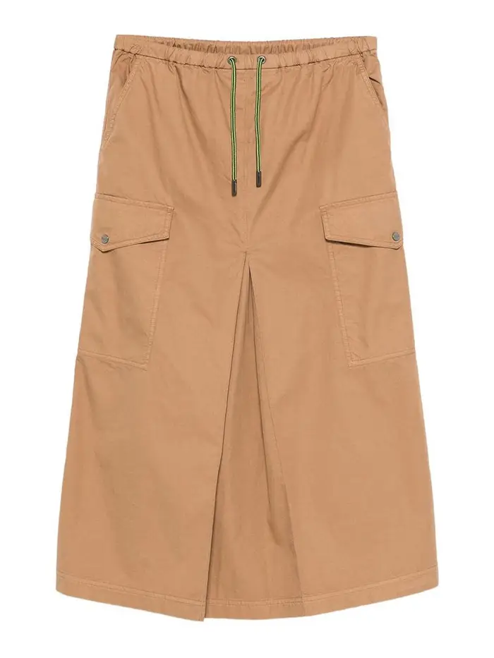 Gonna midi in cotone beige con tasche