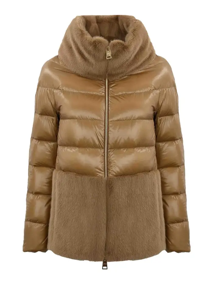 Piumino Con Pelliccia Ecologica Cammello