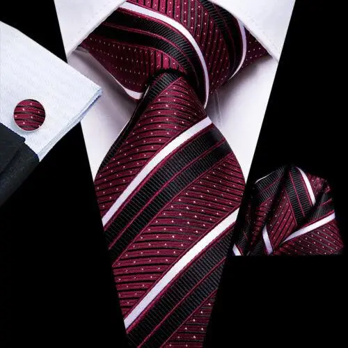 Hi-Tie Set di cravatte in seta da uomo con gemelli a forma di fazzoletto da taschino con cravatta in tinta unita Paisley a righe N-3351