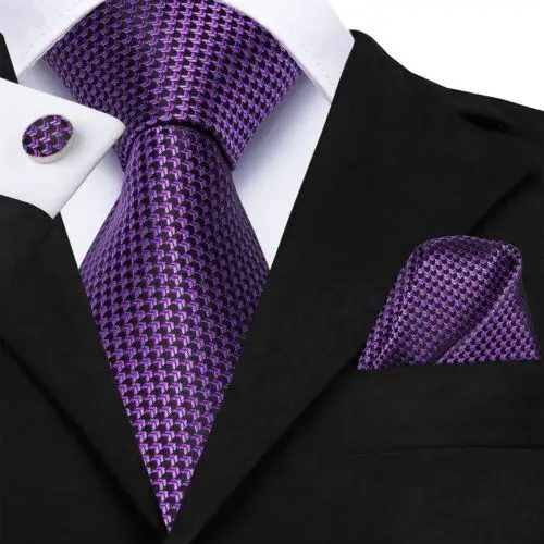 Set di cravatte in seta da uomo Hi-Tie con gemelli a forma di fazzoletto da taschino con cravatta in tinta unita Paisley a righe N-3552