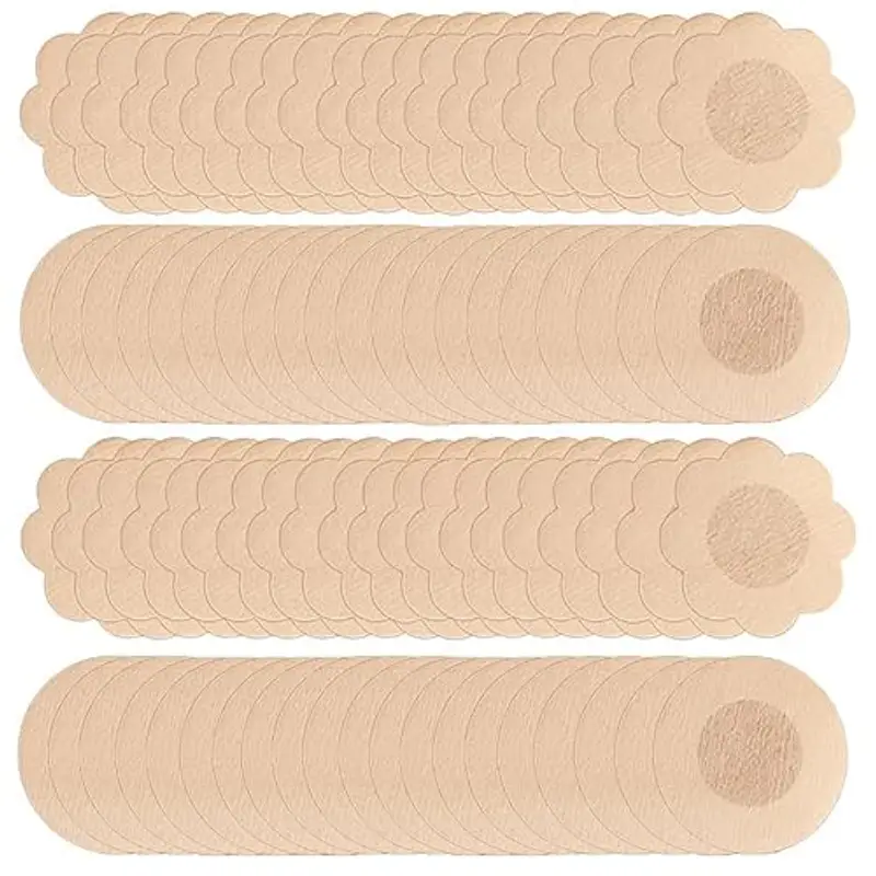 Hibmisy 80 Pezzi Copricapezzoli, Invisibili Adesivo Monouso per Capezzoli Copri Capezzoli per Donna (Beige)